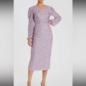 NWT Mac Duggal Sz 6 Lilac Sequin Long Sleeve Dress 107641